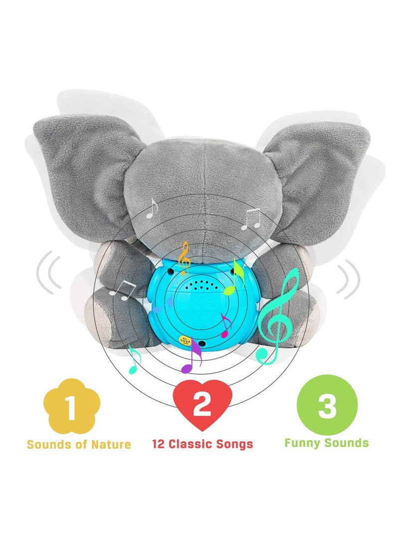 Plush Elephant Music Baby Toys 6-12 Months, Cute Stuffed Aminal Light Up Baby Toys, Newborn Baby Musical Toys for Infant Babies Boys & Girls Toddlers 0 to 36 Months Best Gift (Gray)