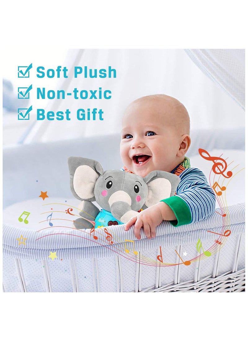 Plush Elephant Music Baby Toys 6-12 Months, Cute Stuffed Aminal Light Up Baby Toys, Newborn Baby Musical Toys for Infant Babies Boys & Girls Toddlers 0 to 36 Months Best Gift (Gray)