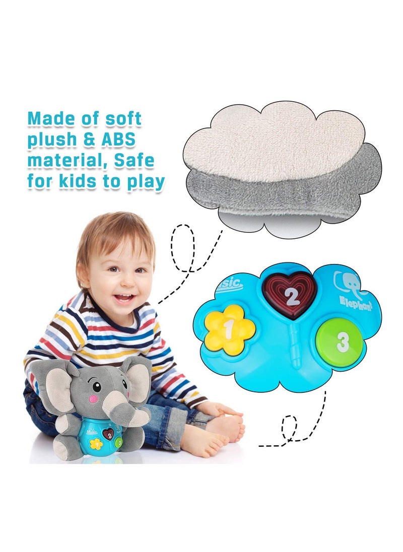 Plush Elephant Music Baby Toys 6-12 Months, Cute Stuffed Aminal Light Up Baby Toys, Newborn Baby Musical Toys for Infant Babies Boys & Girls Toddlers 0 to 36 Months Best Gift (Gray)