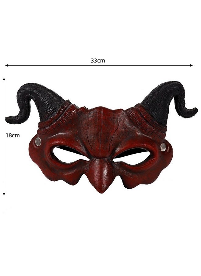 Devil Horn Mask Demon Horn Mask Horror Half Face Mask Scary Horns Ghost Mask Cover For Halloween Party Masquerade Cosplay Costume Props (Red)