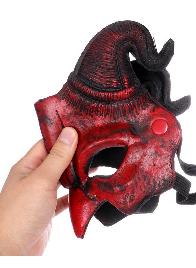 Devil Horn Mask Demon Horn Mask Horror Half Face Mask Scary Horns Ghost Mask Cover For Halloween Party Masquerade Cosplay Costume Props (Red)