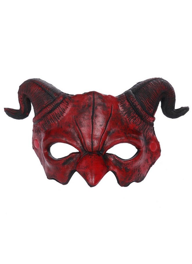 Devil Horn Mask Demon Horn Mask Horror Half Face Mask Scary Horns Ghost Mask Cover For Halloween Party Masquerade Cosplay Costume Props (Red)