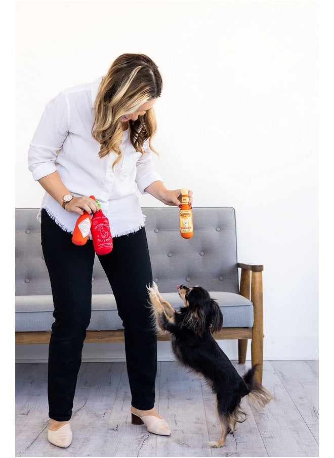 Hot Sauce Dog Toys, Set Of 3, Hot Sauce Toy Set For Dogs, Must Have Toys For Pet Owners, Plush Chew Toys Set Of 3