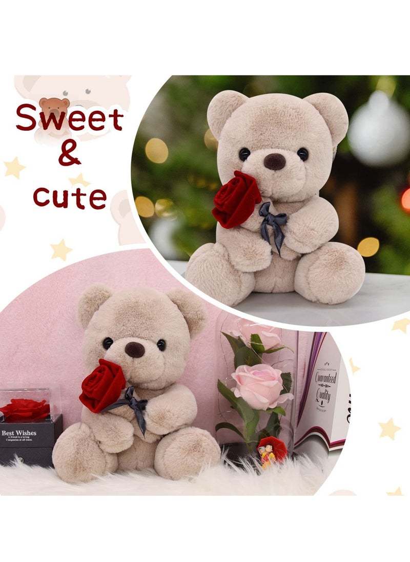 Teddy Bears Stuffed Animals with Rose, 9Inch Va len tines Day Bear, Va len tines Day Gift for g ir lf rie n d or a Gift for Children on Holiday, Romantic Night Kawaii Bear Plush, Anniversary