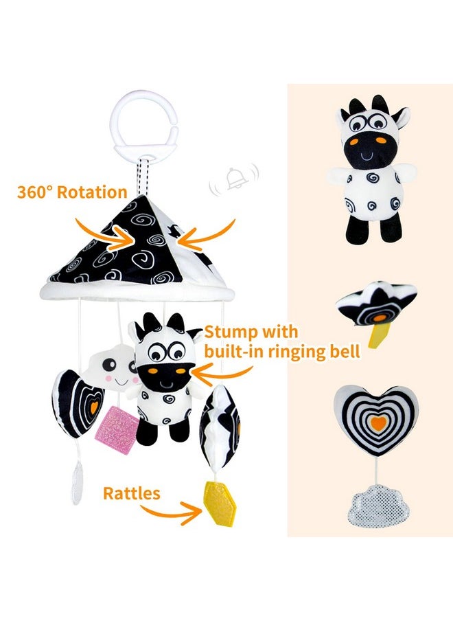 Hanging Baby Toys High Contrast Patterns For Recognition Visual Development With Rattles And Teether Suitable For Hanging On Baby Crib And Car For 0-18 Months (13.8In, Cow)