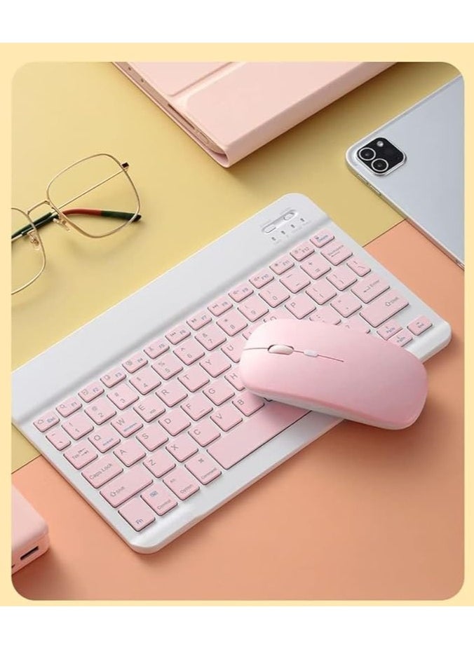 Bluetooth Wireless Keyboard and Mouse Combo- Ultra-Slim Ergonomic Small Rechargeable Bluetooth Keyboard Mouse Set for Tablet Phone Android PC Computer Mac Smartphone - PINK