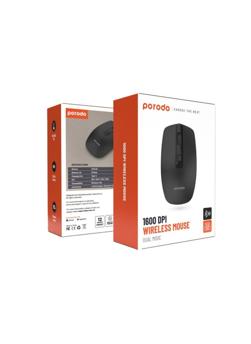 2.4G Wireless and Bluetooth Rechargeable Mouse DPI 1600-Black