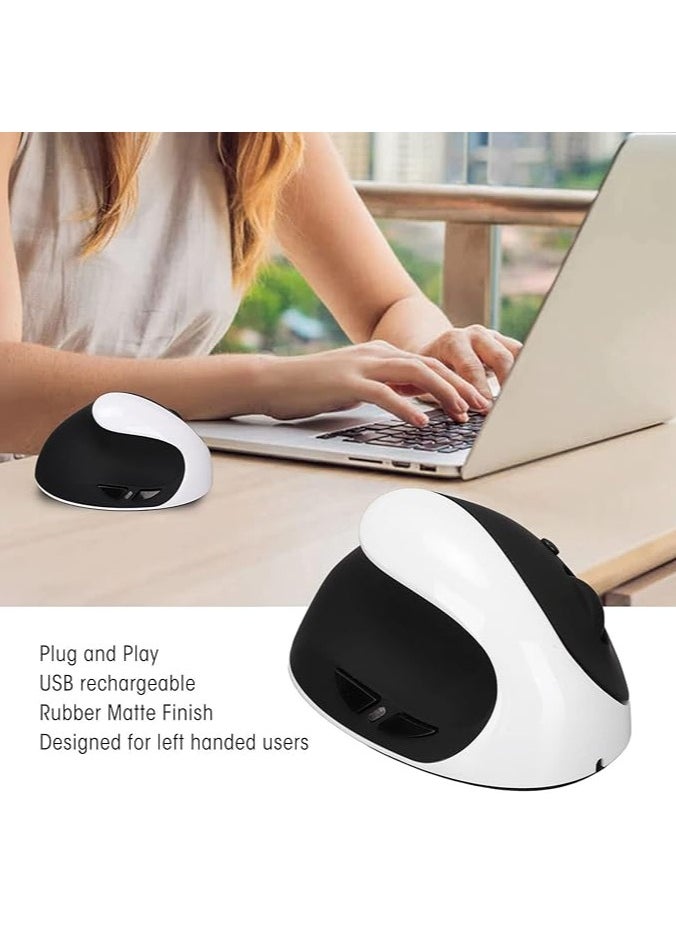 Left Hand Vertical Mouse, USB Rechargeable Left Handed Mouse Wireless 2.4G Wireless Vertical with USB Adapter for Laptop