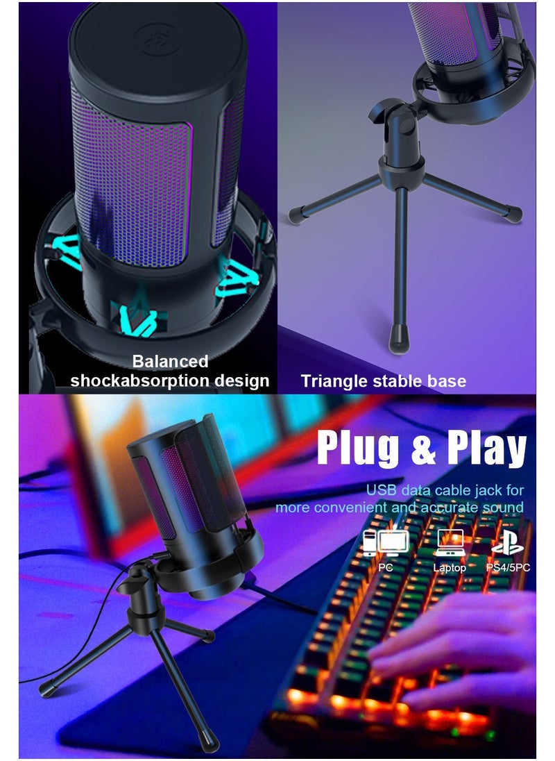 Esports game microphone desktop tripod recording microphone USB computer live broadcast condenser microphone RGB