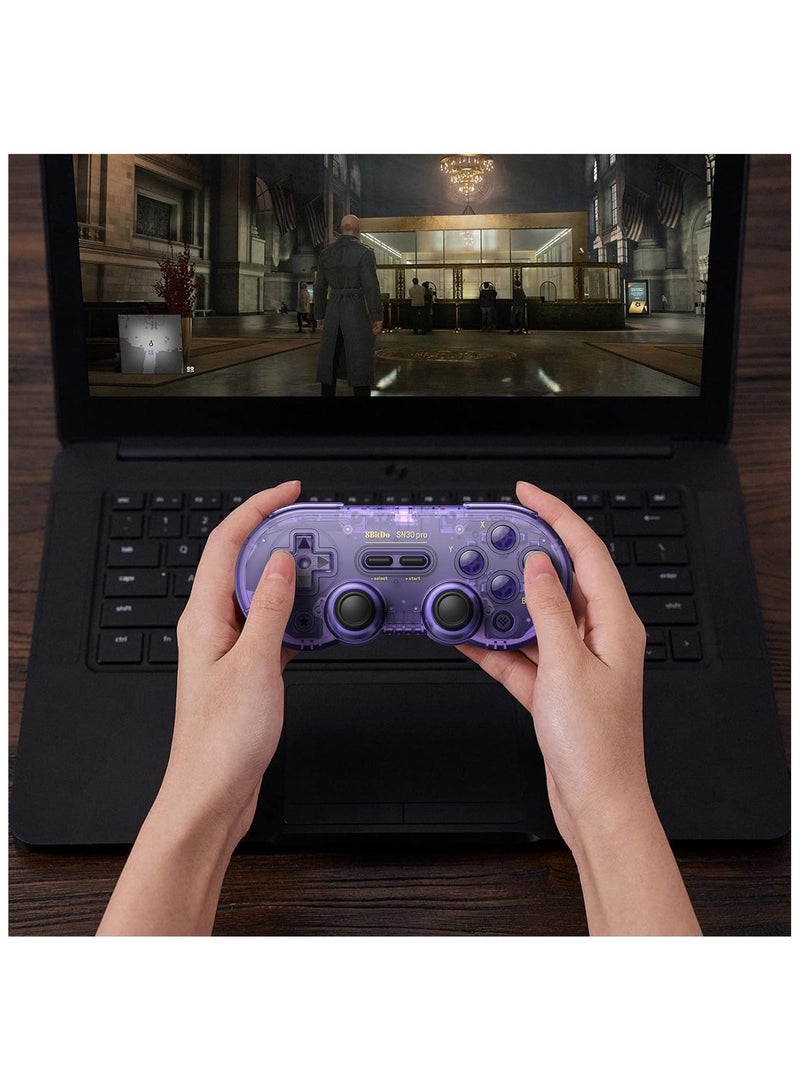 SN30 Pro Wireless Bluetooth Controller (Hall Effect Joystick Update) with Joysticks Rumble Vibration USB-C Cable Gamepad Compatible with Switch,Windows, Mac OS, Android, Steam (Crystal Purple)