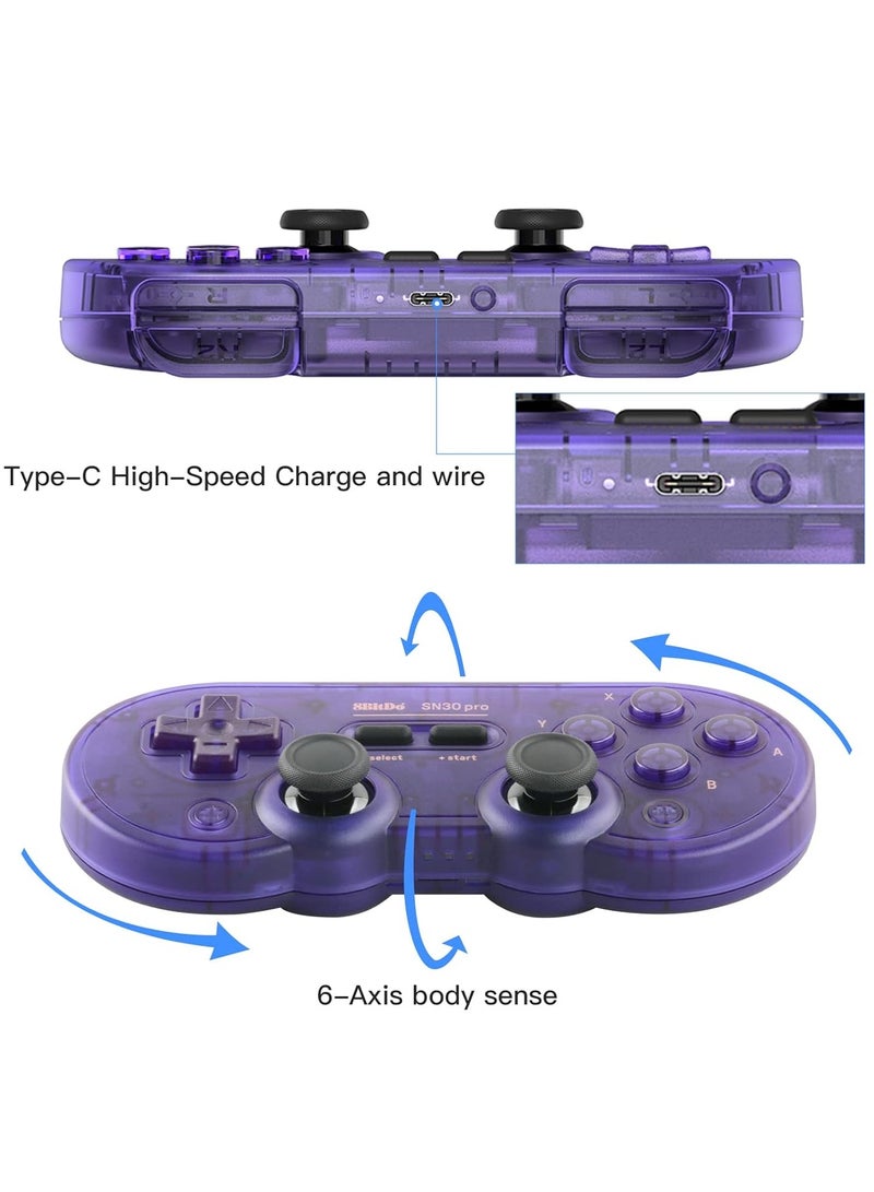 SN30 Pro Wireless Bluetooth Controller (Hall Effect Joystick Update) with Joysticks Rumble Vibration USB-C Cable Gamepad Compatible with Switch,Windows, Mac OS, Android, Steam (Crystal Purple)