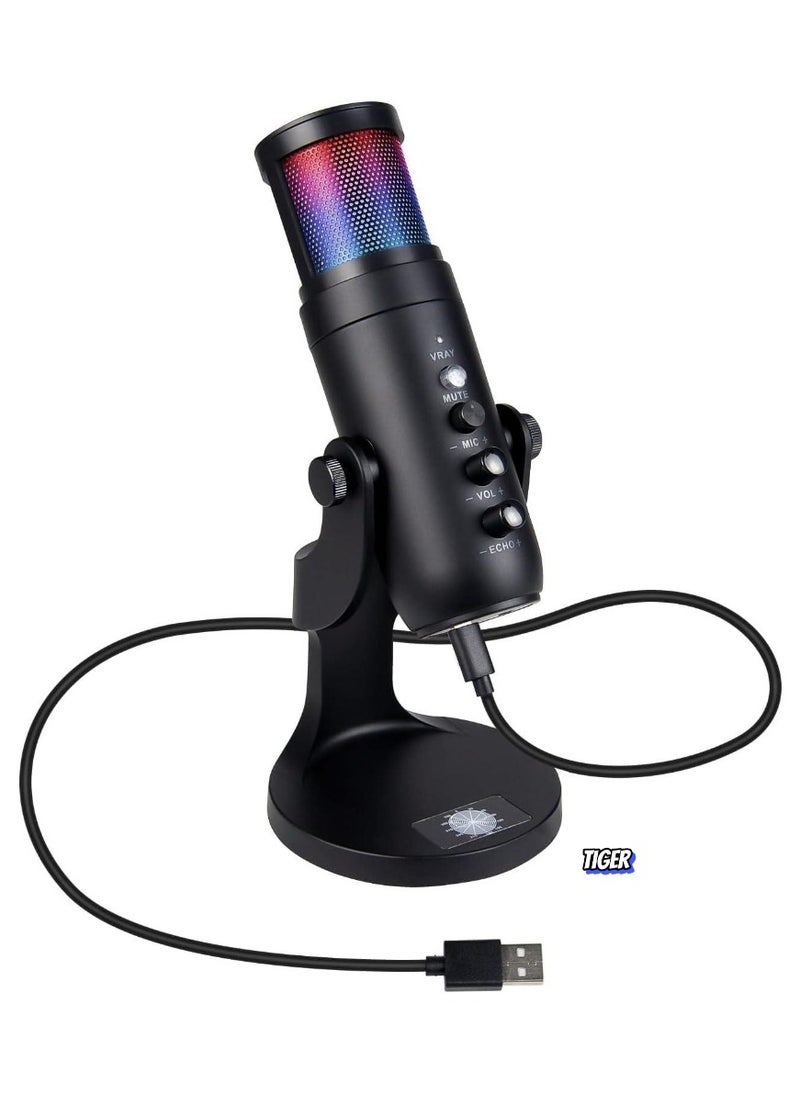 High-Quality Gaming Microphone – Condenser USB Mic with RGB Control, One-Touch Mute for PC, Laptop, PS4/PS5, Twitch & YouTube Streaming