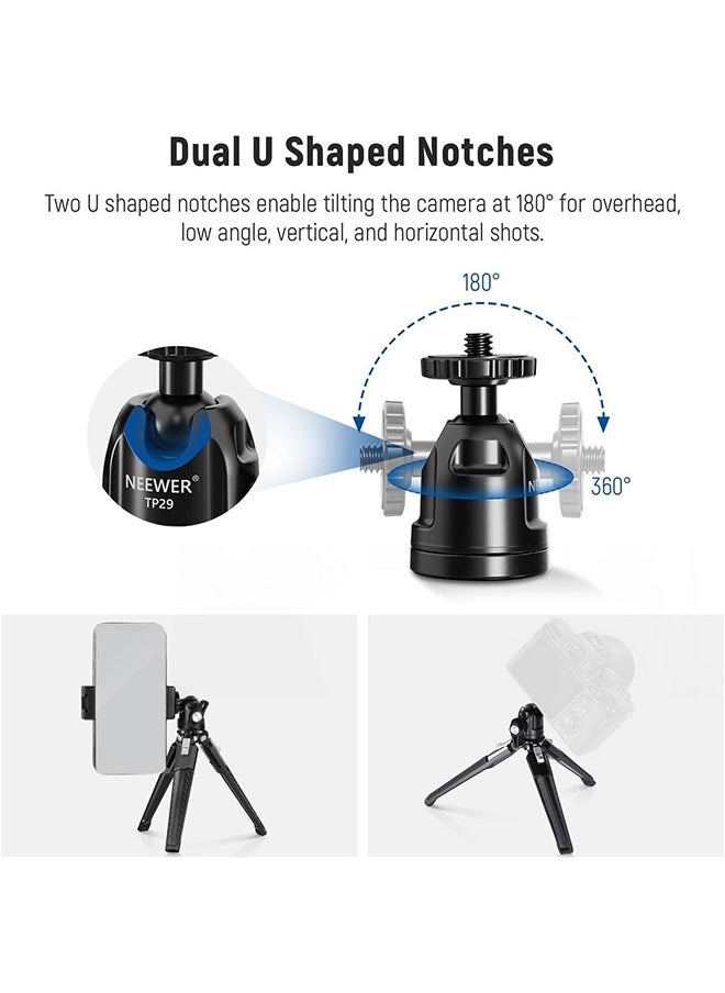 NEEWER Mini Metal Table Tripod with 360° Ball Head, Supports Vertical Recording and Handle, Portable Travel Tripod with 1/4 Inch Screw for Camera Mobile Phone Action Cam, Max. Load 3 kg, TP29