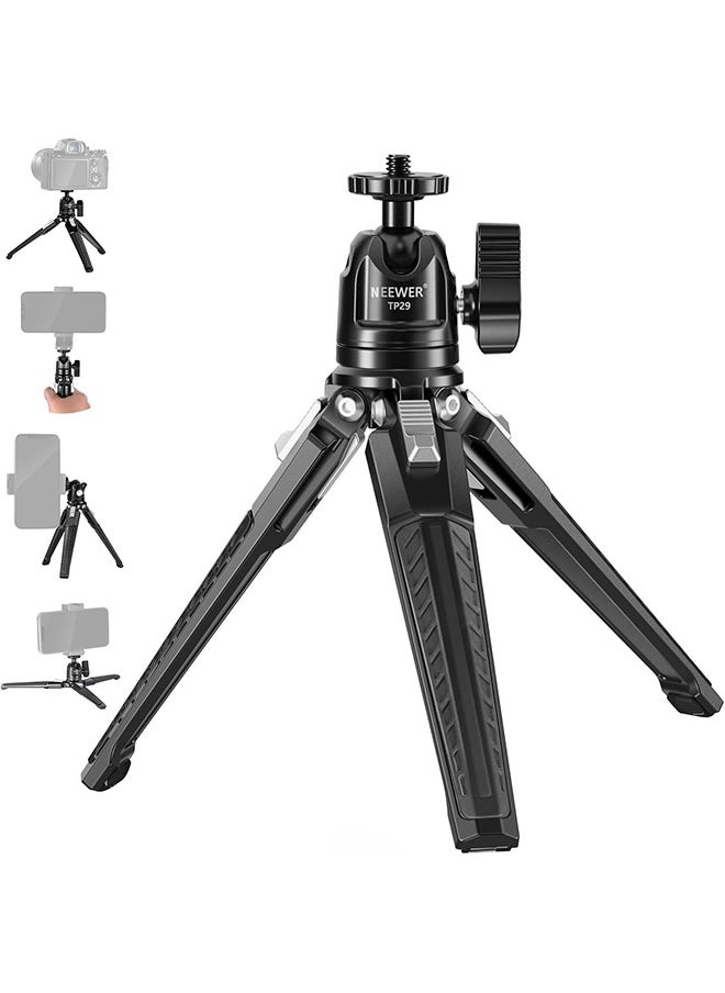 NEEWER Mini Metal Table Tripod with 360° Ball Head, Supports Vertical Recording and Handle, Portable Travel Tripod with 1/4 Inch Screw for Camera Mobile Phone Action Cam, Max. Load 3 kg, TP29