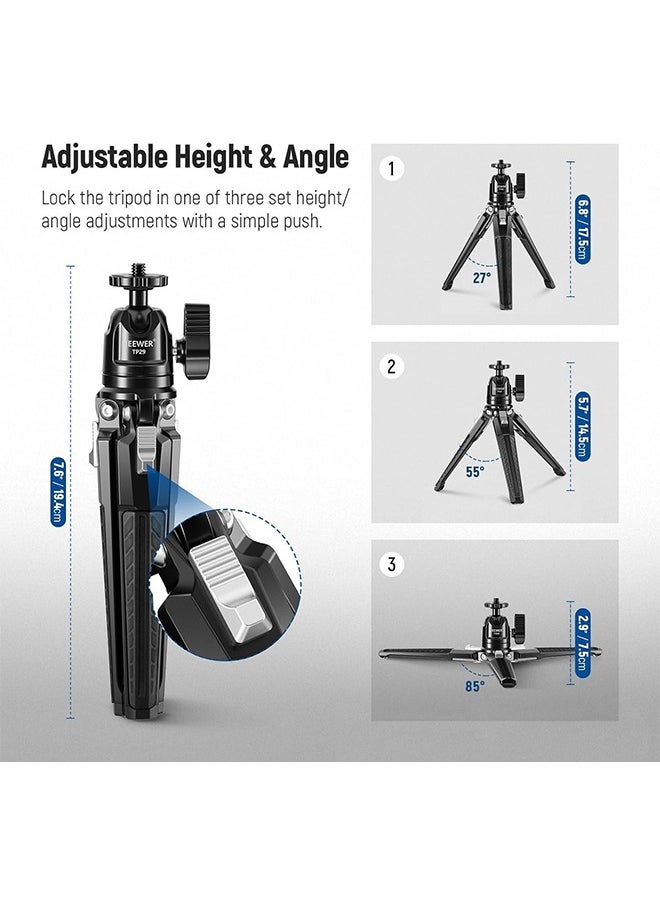 NEEWER Mini Metal Table Tripod with 360° Ball Head, Supports Vertical Recording and Handle, Portable Travel Tripod with 1/4 Inch Screw for Camera Mobile Phone Action Cam, Max. Load 3 kg, TP29