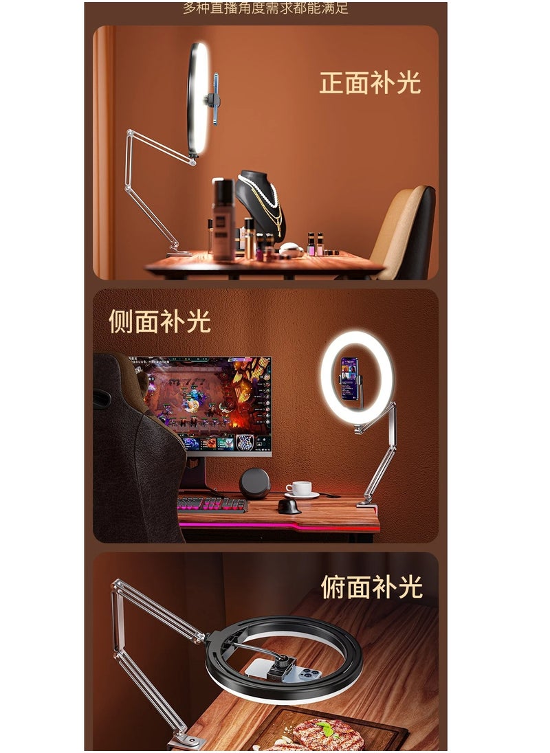 LED Selfie Ring Light With Phone Holder Photography Video Light Ringlight Phone Stand Desktop Clamping Fill Light Dimmable Lamp