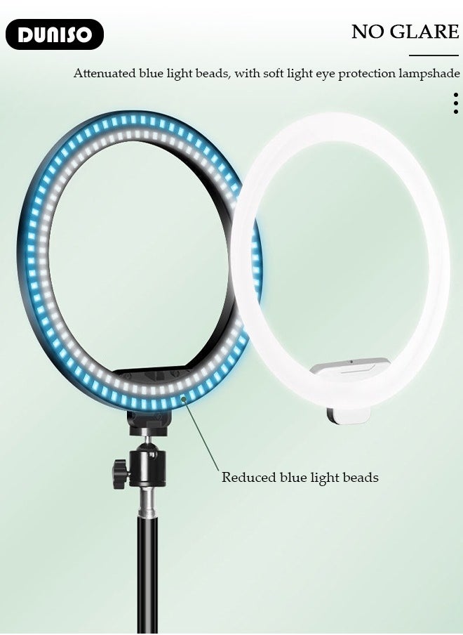 Selfie Ring Light with Extendable Floor Tripod and Phone Holder, Dimmable LED Beauty Camera Ring light with 360 Shooting Arm for Makeup, Photo Selfie, Video Recording, Live Streaming