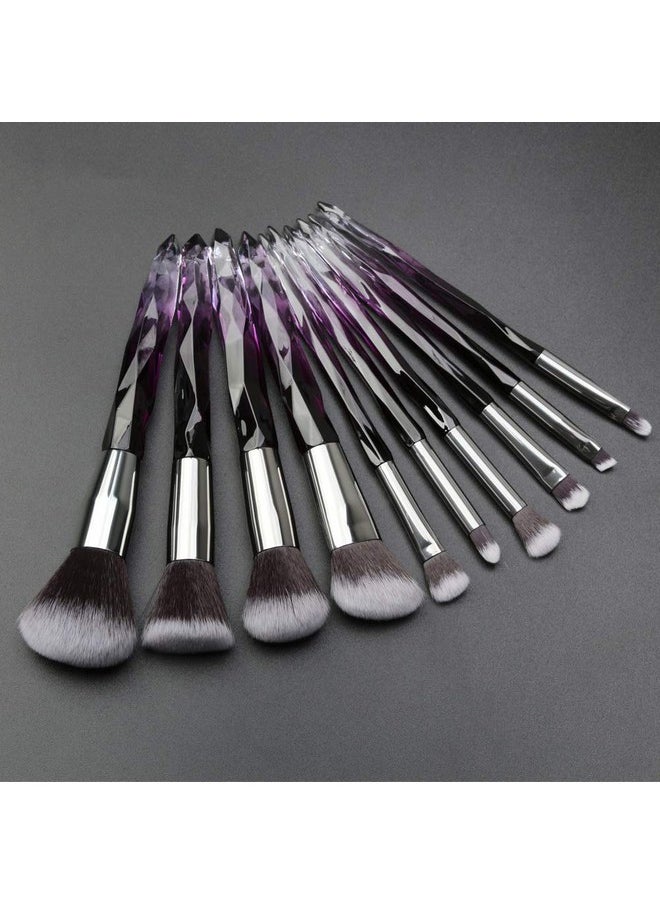 Brushes Crystal Handle Set, Professional Make Up Brushes Tenmon 10 Pcs Crystal Transparent Handle Kabuki Face Powder Foundation Brush Concealer Eye Shadow Eyeliner Eyebrow Brush (Purple)