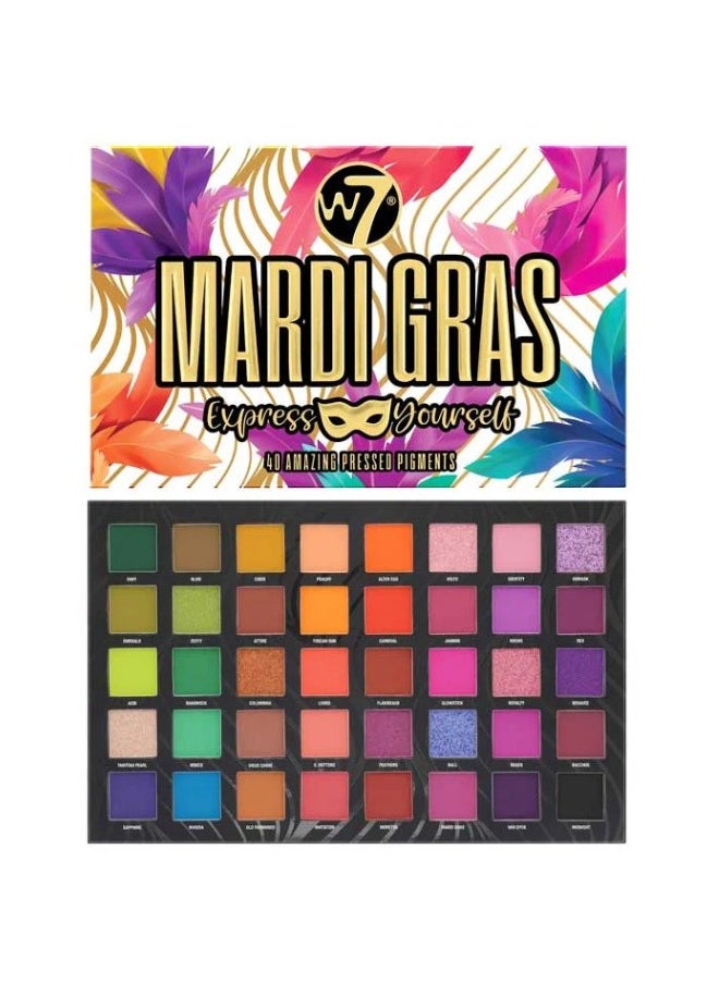 W7 Mardi Gras Pressed Pigment Palette - 40 High Impact Party Colours - Flawless Long-Lasting Bold Makeup