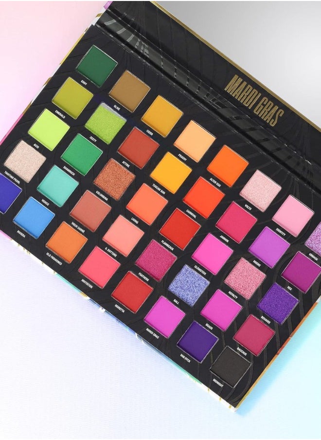 W7 Mardi Gras Pressed Pigment Palette - 40 High Impact Party Colours - Flawless Long-Lasting Bold Makeup