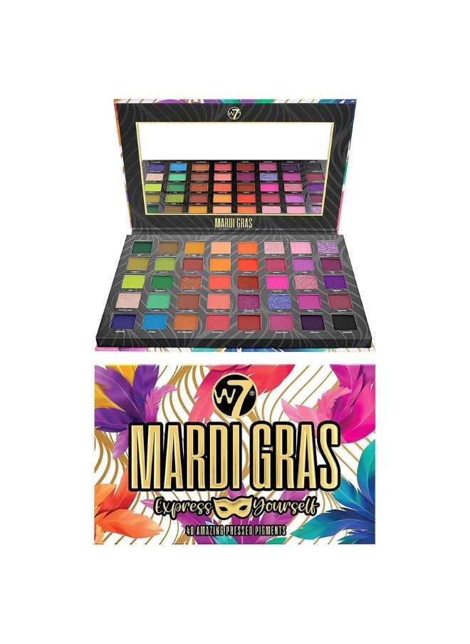 W7 Mardi Gras Pressed Pigment Palette - 40 High Impact Party Colours - Flawless Long-Lasting Bold Makeup