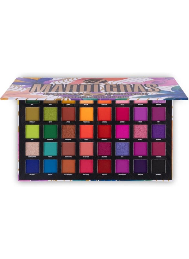 W7 Mardi Gras Pressed Pigment Palette - 40 High Impact Party Colours - Flawless Long-Lasting Bold Makeup