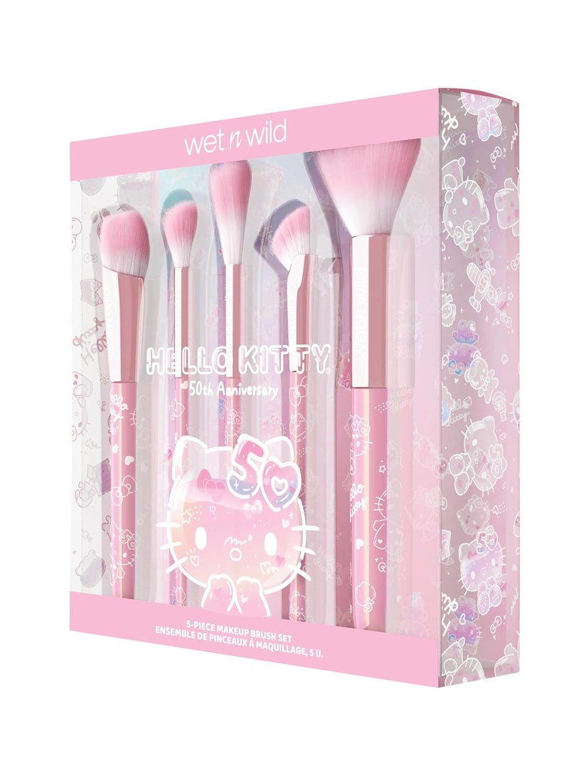 Hello Kitty 5-Piece Makeup Brush Set, Buildable & Blendable Multifunctional Seamless Application, Cruelty-Free & Vegan Feathery Soft Bristles Multicolor