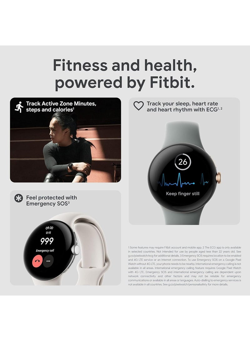 Pixel Watch 2 With The Best Of Fitbit And Google - Heart Rate Tracking, Stress Management, Safety Features - Android Smartwatch - Polished Silver Aluminum Case - Bay Active Band - Wi-fi Chalk