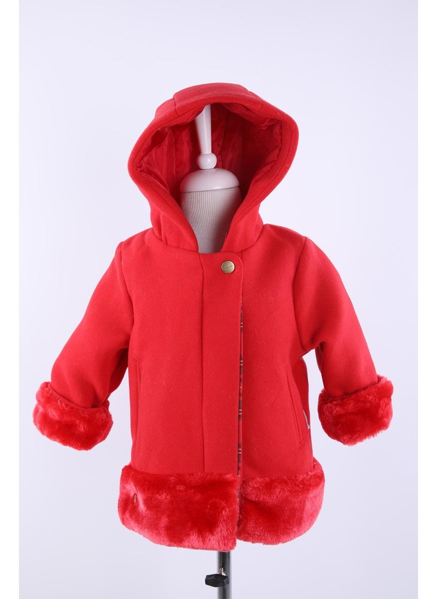 Babyhola Baby Girl Child Cotton Lined Hooded Fur Detailed Kachet Coat Winter 13494