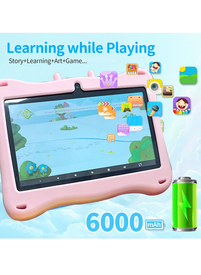 7-inch Android kids tablet PC for study and education 1GB RAM, 16GB ROM, WiFi, 1024x600 resolution Children's tablet with silicone case