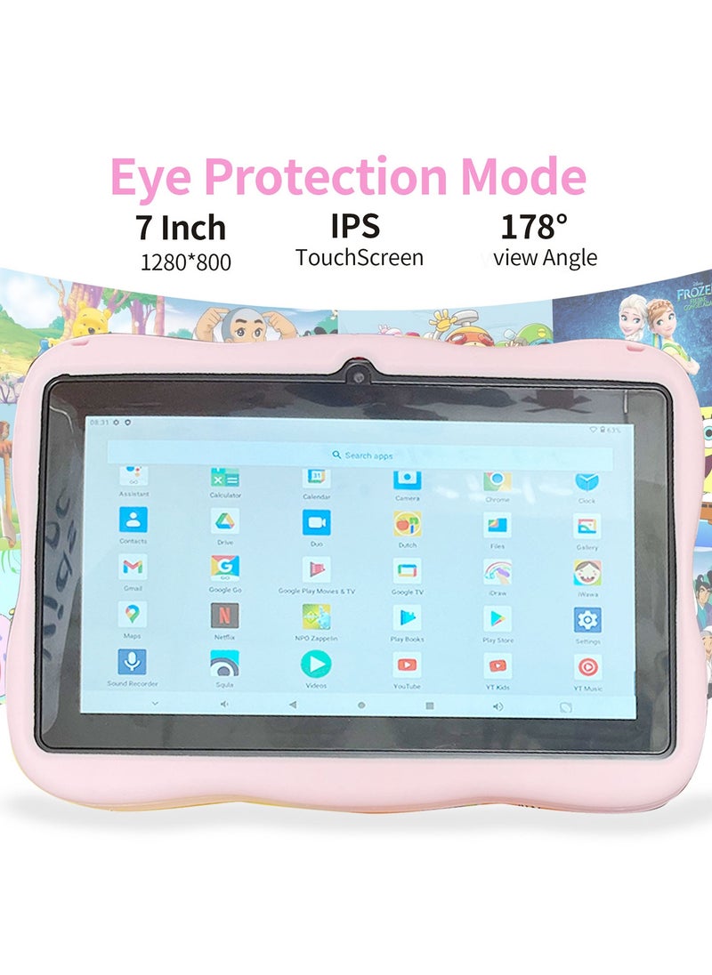 7-inch Android kids tablet PC for study and education 1GB RAM, 16GB ROM, WiFi, 1024x600 resolution Children's tablet with silicone case