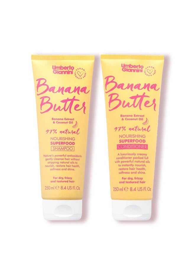 Banana Butter Nourishing Superfood Shampoo & Conditioner Set, Vegan & Cruelty Free Moisturising Formula For Dry, Textured Or Frizzy Hair