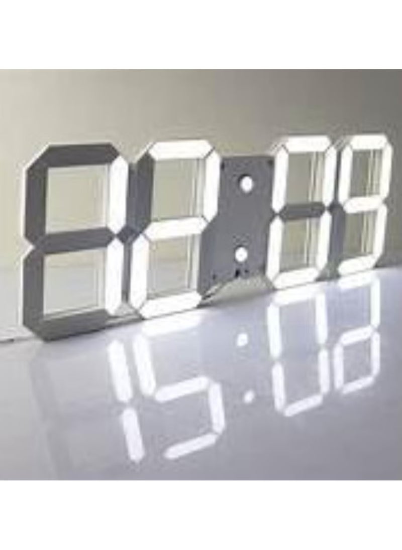 Modern Remote Control 3D LED Wall Clock, White, 42x15cm – Adjustable Brightness Digital Time Display