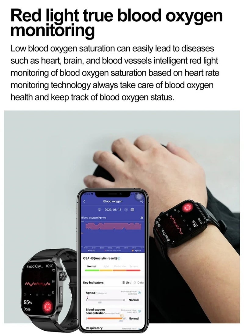 2024 New Blood Lipids Uric Acid Blood Glucose Smart Watch ECG+PPG+HRV Heart Rate Blood Body Composition Bluetooth Call Smartwatch (Steel Belt With 2 Strap )