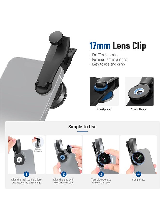 NEEWER 8mm Fisheye Lens with 220° Wide Angle & 17mm Thread Phone Lens Clip, Also for 17mm Threaded Phone Cage/Phone Case/Phone Clamp/Backplate, LS-29 PRO