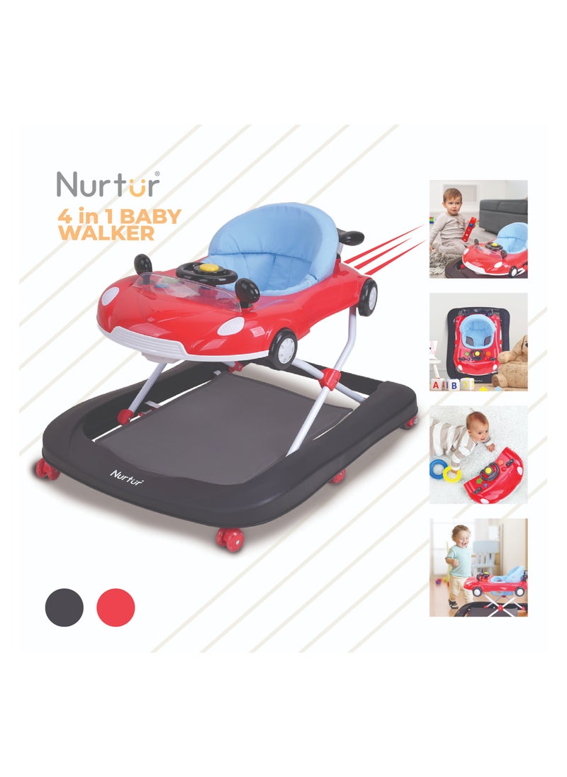 Nurtur 4 In 1 Baby Multi Walker-rocking Function- Music - 5 Height Adjustment- feeding table, car mould, easy fold - Multi