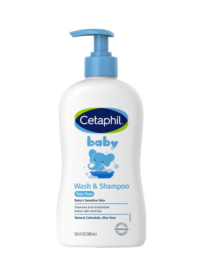 Cetaphil Baby Wash and Shampoo, Moisturizer gentle Cleanser, Foaming Wash with Organic Calendula 399ml