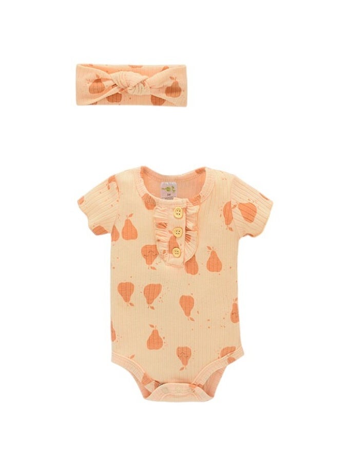 Bambimici Yara 2- Piece Short Sleeve Body Suit Pear Print - Peach