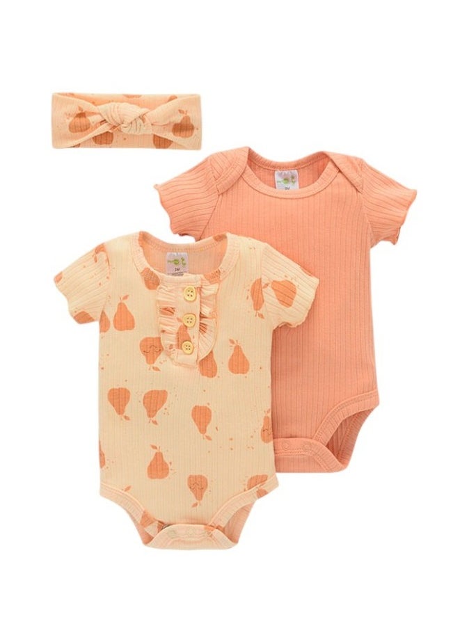 Bambimici Yara 2- Piece Short Sleeve Body Suit Pear Print - Peach