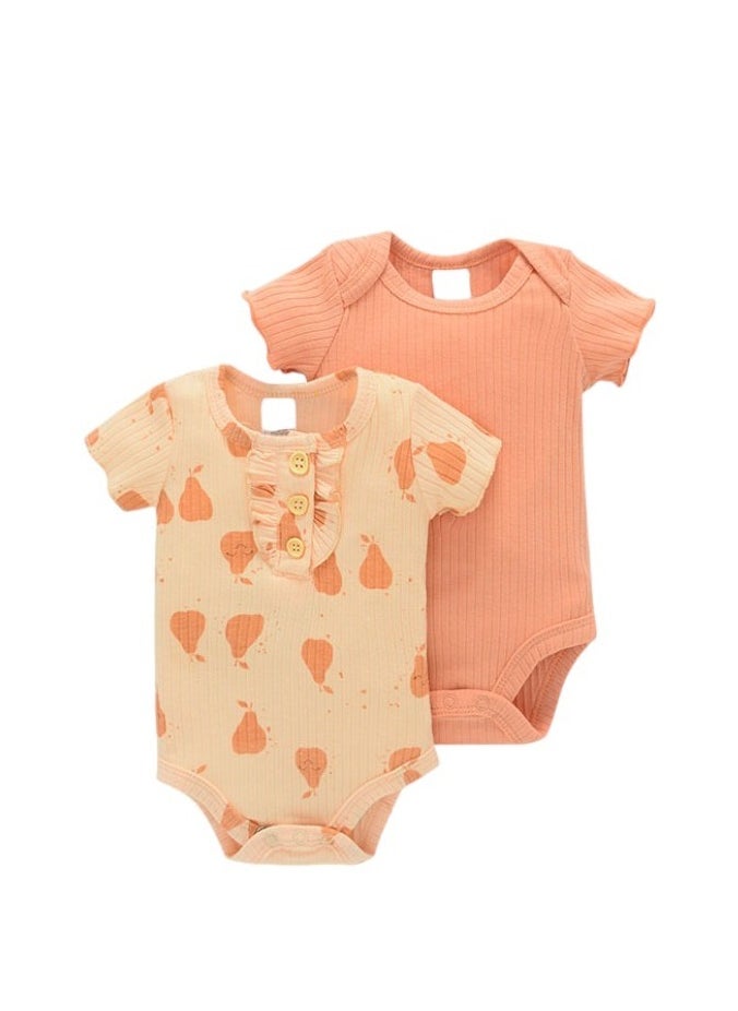 Bambimici Yara 2- Piece Short Sleeve Body Suit Pear Print - Peach