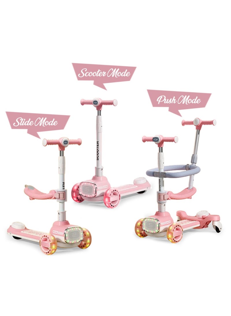 Little Story Kids Scooter w/ Ride On & Push Handle - Pink