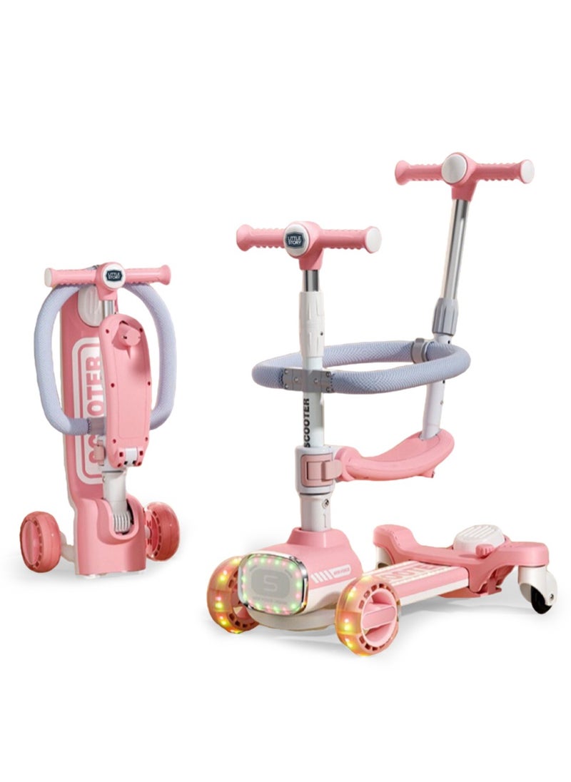 Little Story Kids Scooter w/ Ride On & Push Handle - Pink