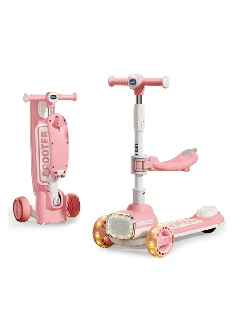 Little Story Kids Scooter w/ Ride On & Push Handle - Pink