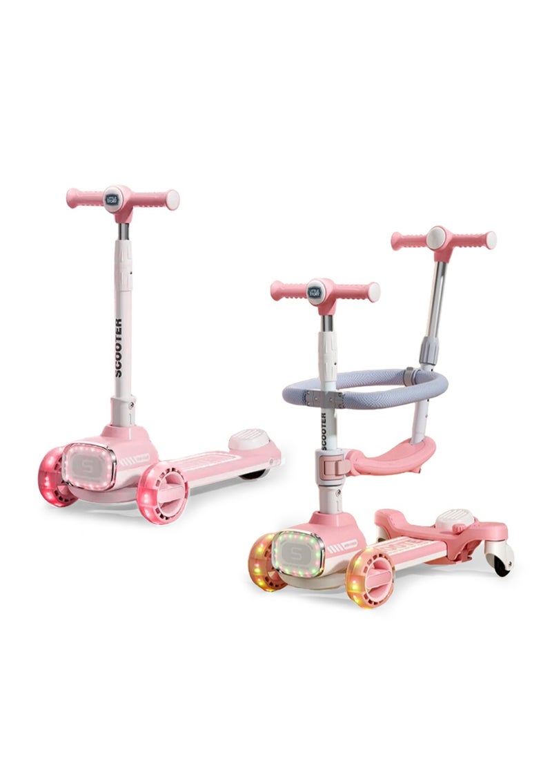 Little Story Kids Scooter w/ Ride On & Push Handle - Pink