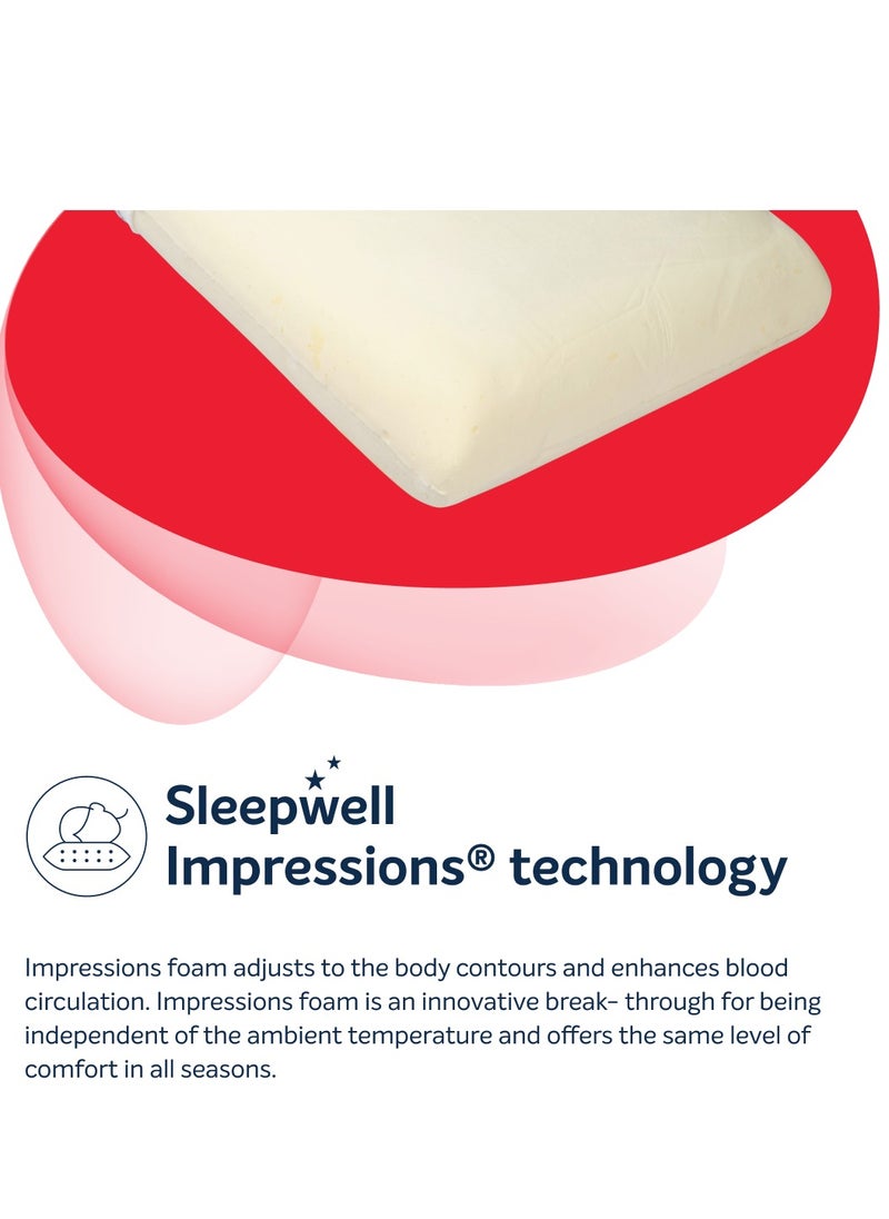 Impression Regular ,Molded Foam Pillow For Pain free Head & Neck Support 66x46x13 CMS, Breathable, Cooling, Premium European Knitted Fabric with Washable Cover , Anti-microbial  Tech