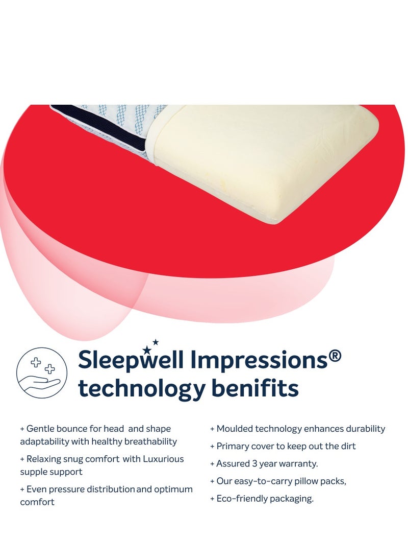 Impression Regular ,Molded Foam Pillow For Pain free Head & Neck Support 66x46x13 CMS, Breathable, Cooling, Premium European Knitted Fabric with Washable Cover , Anti-microbial  Tech