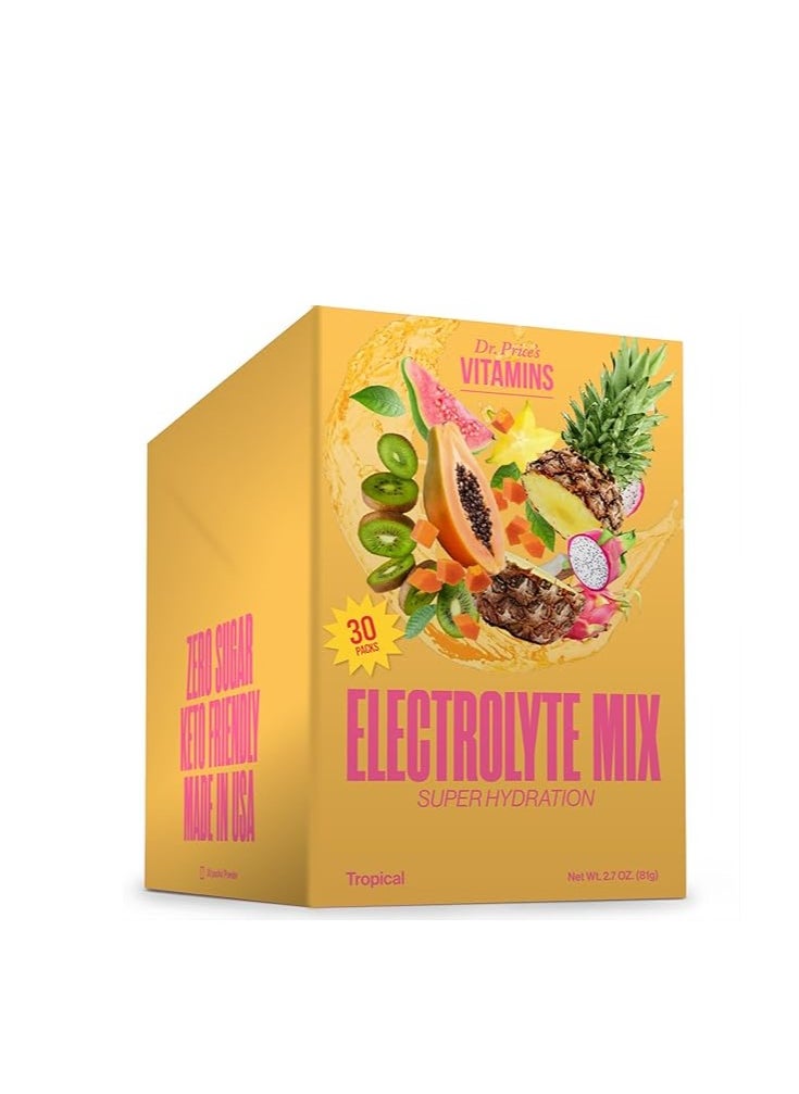 Electrolytes No Sugar - Hydration Packets - Electrolyte Mix - Keto Electrolytes - (30 Packets) Fasting Electrolytes - Water Enhancer, No Tablets, Sports Drink - Tropical