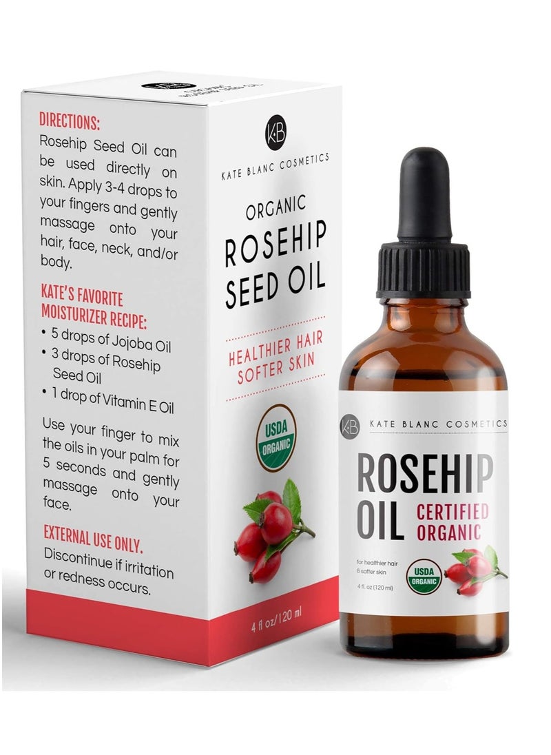 Rosehip Oil for Face & Skin USDA Organic Rosehip Seed Oil for Gua Sha Massage & Face Oil. 100% Pure, Cold Pressed Rose Hip Oil for Acne Scars & Facial Oil