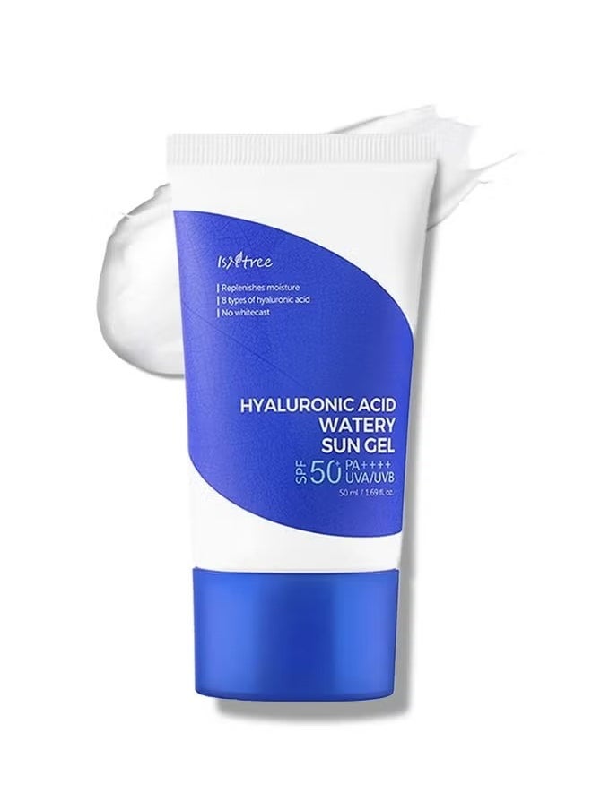 Hyaluronic Acid Watery Sun Gel 50ml, Contain Chemical Sub Blocks (SPF50+ PA++++) To Protect Skin From UV Rays, Can Blend Into The Skin Perfectly Under Makeup As Well, Perfect For All Skin Types