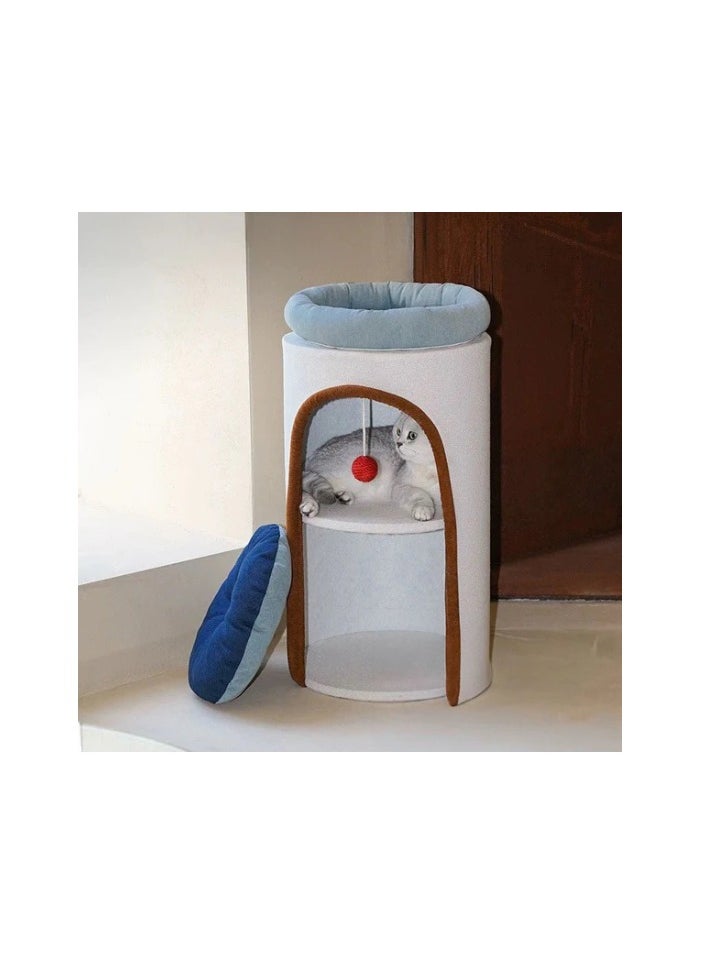 Modern Cat Tower with Multi-Level Design, 72cm Height, Denim and Cream, Plush Interior, Size - 72cm x 38cm x 38cm